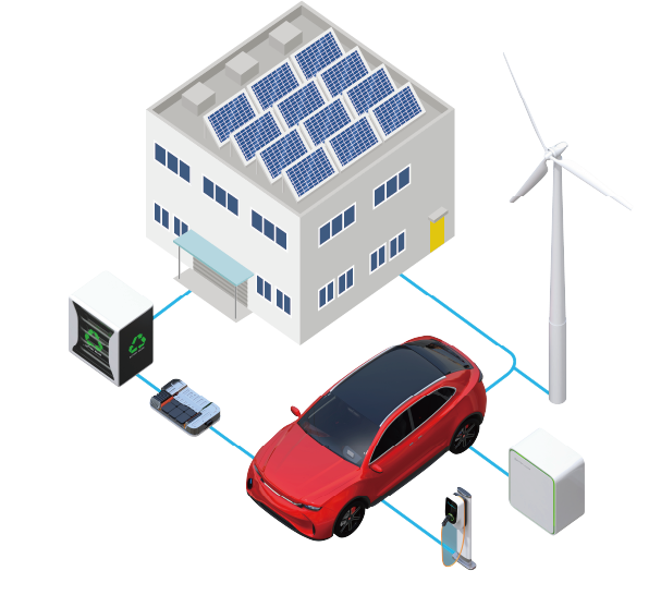 太陽光発電とEVのイラスト